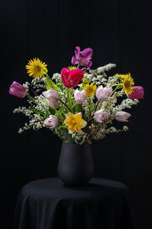 букет, цветы, тюльпаны, черный photo preview