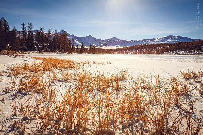 горный, алтай, улаганские, перевал, озеро, киделю, зима, снег, горы, вершины, лёд Киделюphoto preview