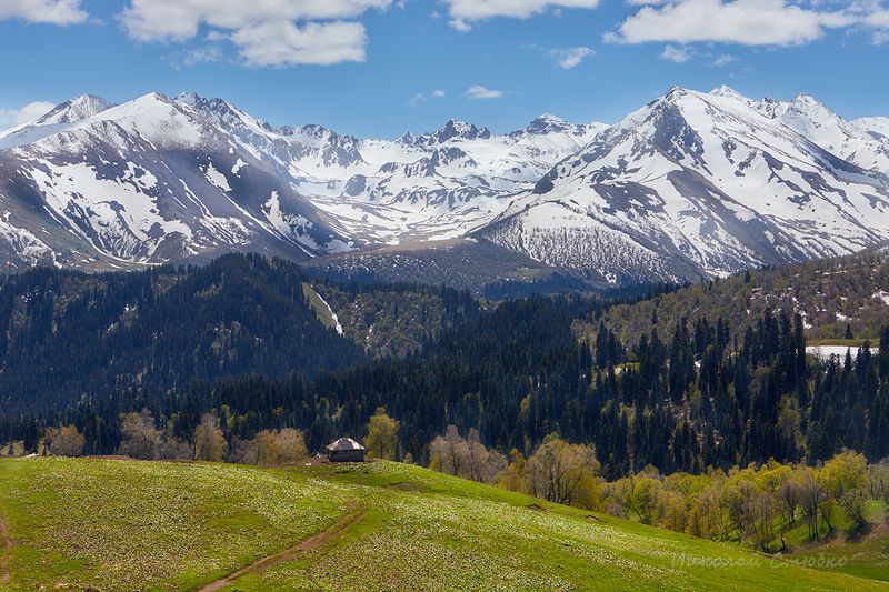 кавказ горы Домик в горах фото превью