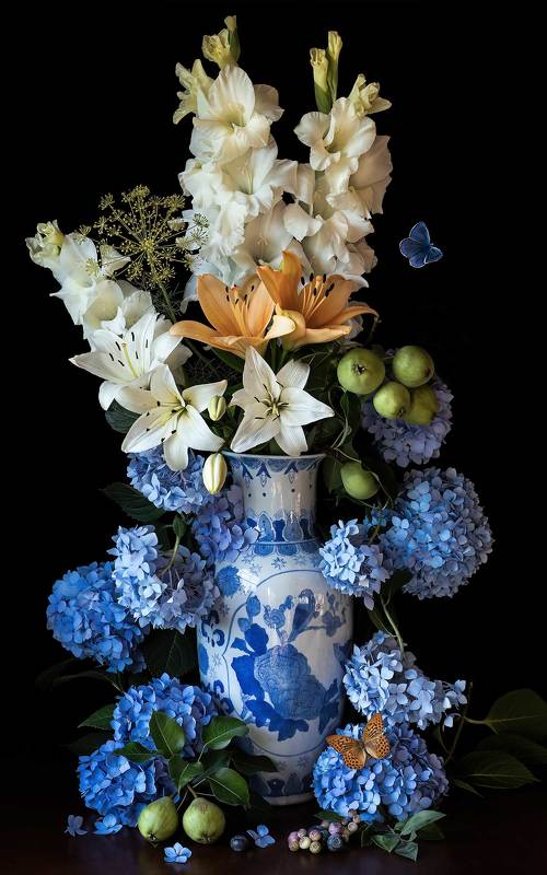 hydrangeas, lilies, floral, still life photography Garden Hydrangeas and Liliesphoto preview