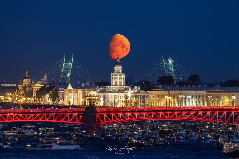 луна, кунсткамера, белыеночи, спб, санкт-петербург, мост Летний трафик на Невеphoto preview