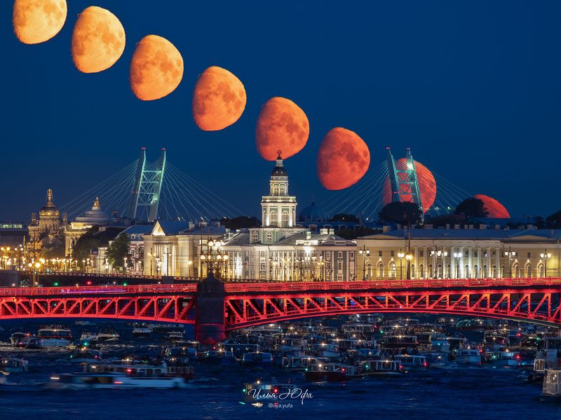 луна, секвенция, санкт-петербург, город, ночь, мост Секвенция захода Луныphoto preview