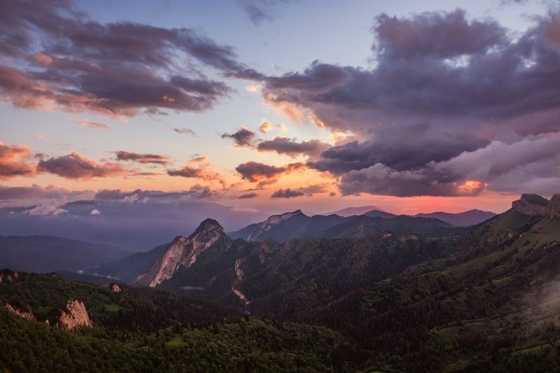 большой тхач, адыгея, кавказ, рододендроны, асбестная, закат, вечер, горы Закатphoto preview
