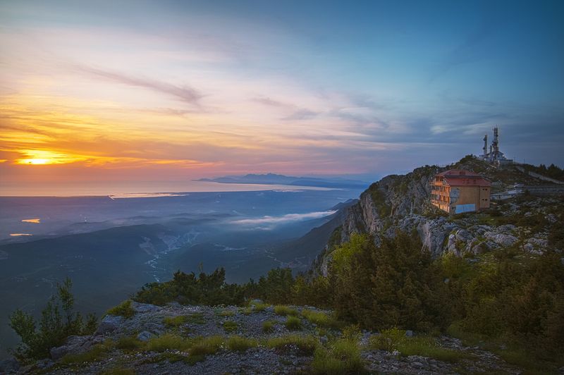mountain, sunset, building, sun, landscape, Albania, Tirana, Dajti, National park Sunset in Dajti mountain, Albania photo preview