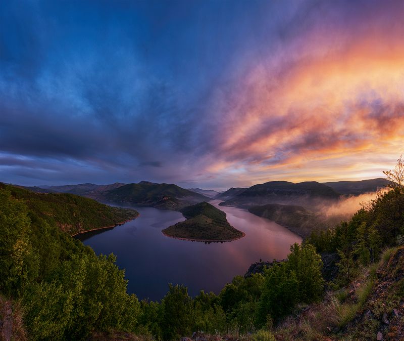 landscape, nature, meander, sky, bulgaria, summer, river, sunrise Rhodope Meander: face 1photo preview