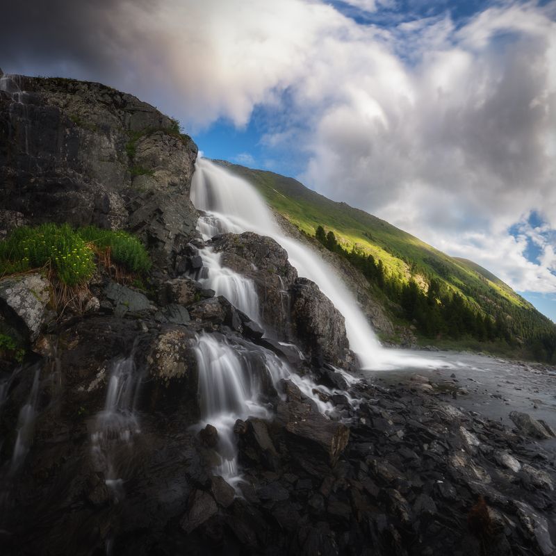 алтай, горный алтай, пейзажи алтая, усть-коксинский район, горная река, водопад, горы, летний алтай, лето на алтае, поход Водопад горных нимфphoto preview