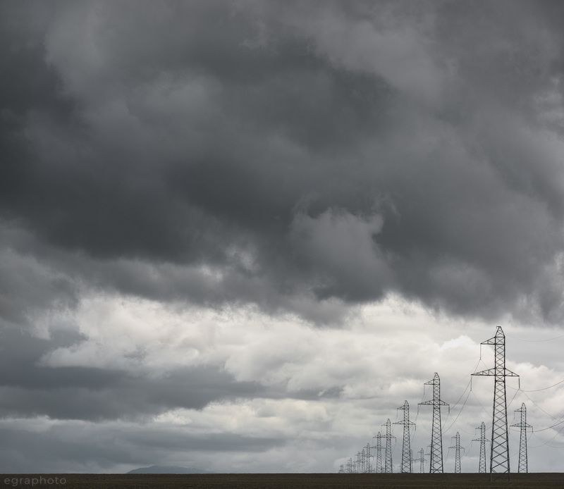 казахстан, степь, лэп Казахстан фото превью
