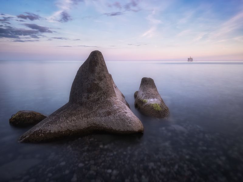 крым, море, волноломы, закат, кацивели Волноломыphoto preview