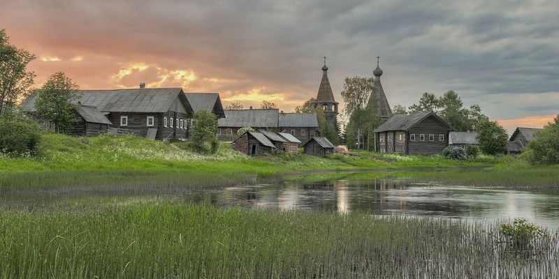 лето, река, деревня, колокольня, церковь, баня photo preview