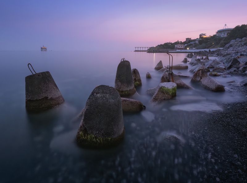 крым, море, волноломы, закат, кацивели Голубой заливphoto preview