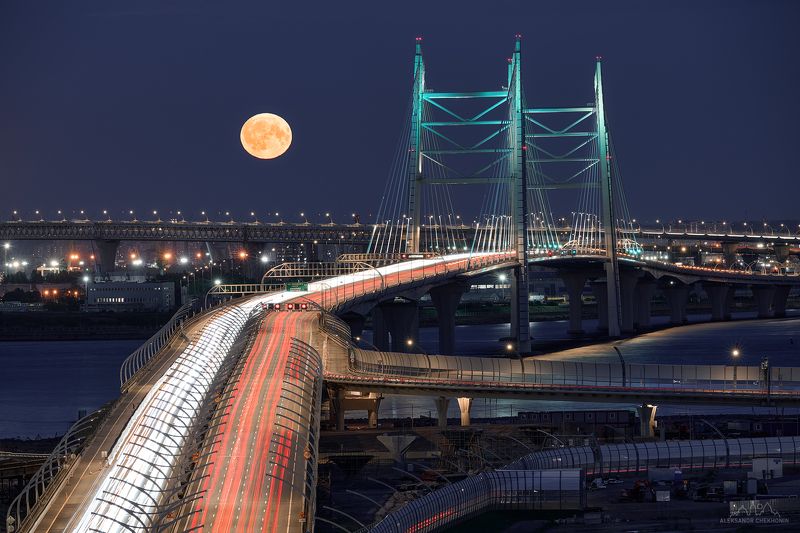 санкт-петербург, ночь, зсд, луна Мост через Корабельный фарватерphoto preview