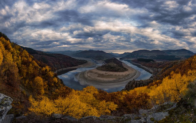 landscape, nature, meander, sky, bulgaria, autumn, river, sunrise Rhodope Meander: face 3photo preview
