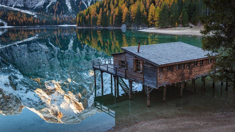 alps, braies, dolomites, italy, доломитовые альпы, доломиты, озеро Reflection of Braies.photo preview