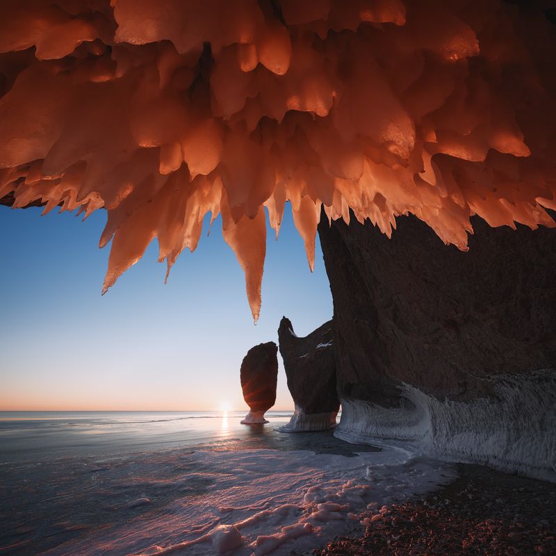 пейзаж, море, рассвет, зима, приморье, бухта дубовая Ледяное пламяphoto preview