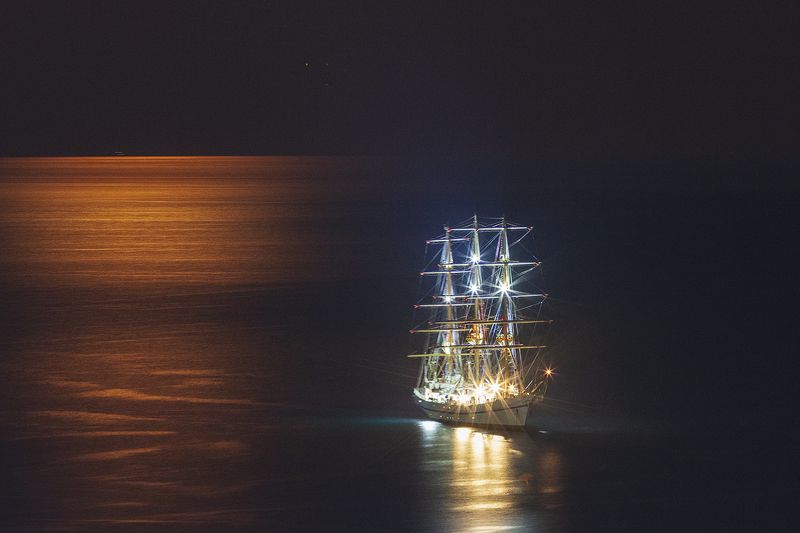 крым, ночь, море, парусник, херсонес,  лунный свет, *** фото превью
