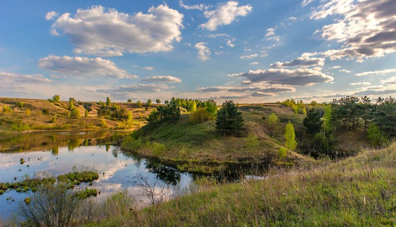 озеро холмы облака деревья весна Холмы, озёра, облака.photo preview