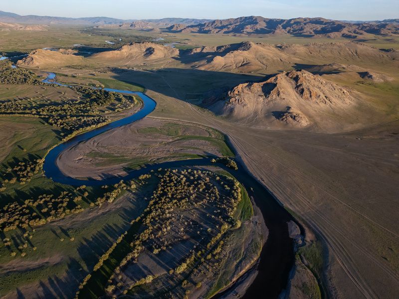 монголия, горы, река, скала, рассвет, mongolia, mountains, river, rock, sunrise photo preview