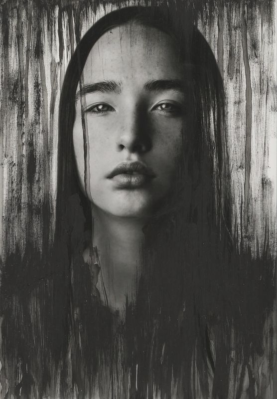 Black, Black & white, Girl, Painting, Portrait, Краски, Портрет, Портрет девушки, Черно-белое _S Y N T H E S / Sphoto preview
