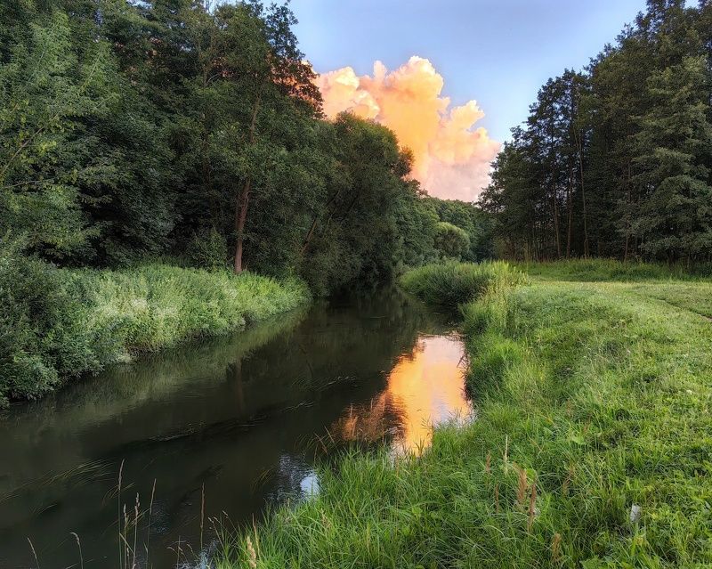 природа, пейзаж, река, лето, закат, лес Облачный взрывphoto preview