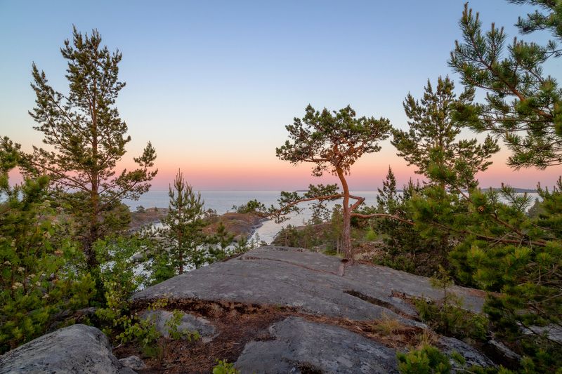 Карелия, Ладога, Ладожское озеро, Ладожские шхеры, Хонкасало Нежный закатphoto preview