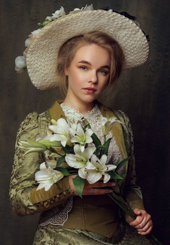 портрет, женский портрет, винтаж, стилизация, девушка, цветы, домашняя съемка, canon, постановочное фото Ангелинаphoto preview