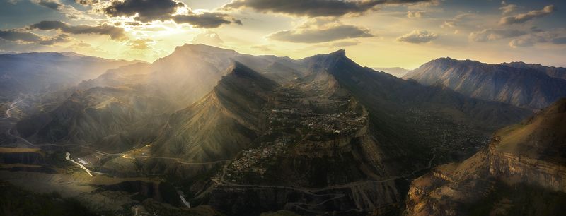 дагестан, гуниб, пейзаж, крепость, солнце, облака, панорама photo preview