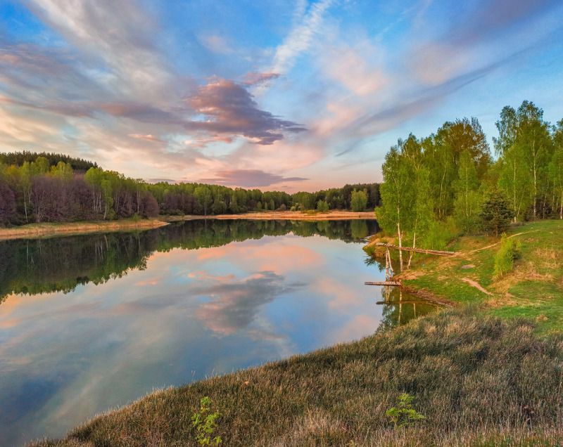 вечер озеро отражения весна Вечер, озеро, весна.photo preview