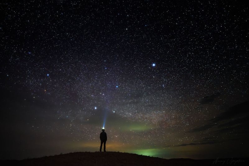 kazakhstan, landscape, light, dreamy, house, clouds, outdoor, stars, night Under the starsphoto preview