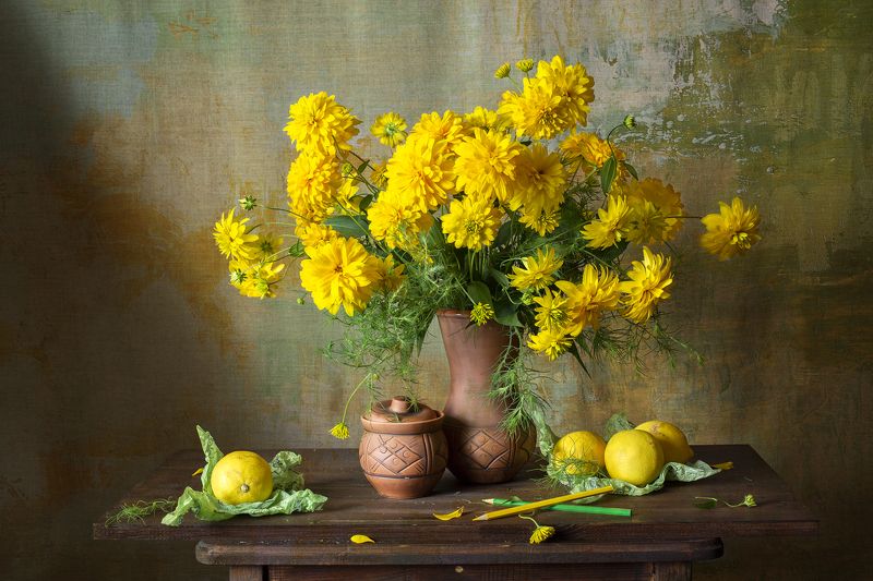 натюрморт, натюрморт с цветами, натюрморт с букетом, цветы, золотые шары, художественное фото, авторская работа, мила миронова Цветы моего детства... фото превью