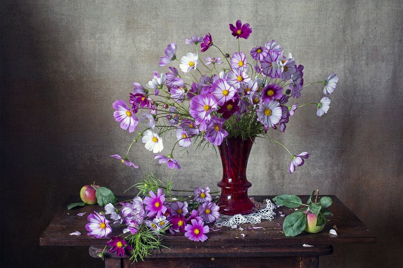 натюрморт, натюрморт с цветами, натюрморт с букетом, космея, август, авторский натюрморт, мила миронова Август... фото превью