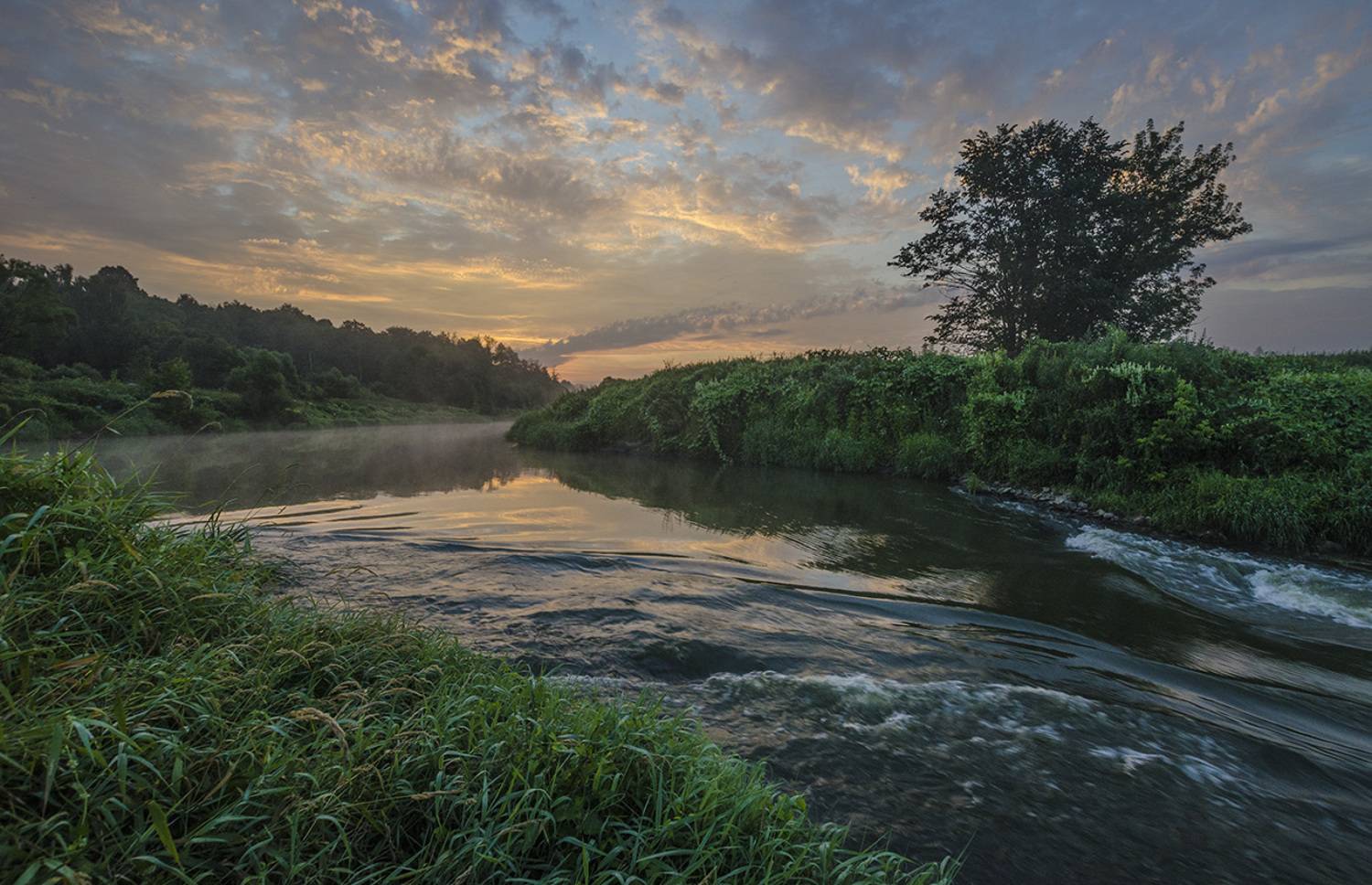Рассвет у быстрой реки. Автор: Михаил Агеев лето, утро, рассвет, река, упа, якшино, Михаил Агеев
