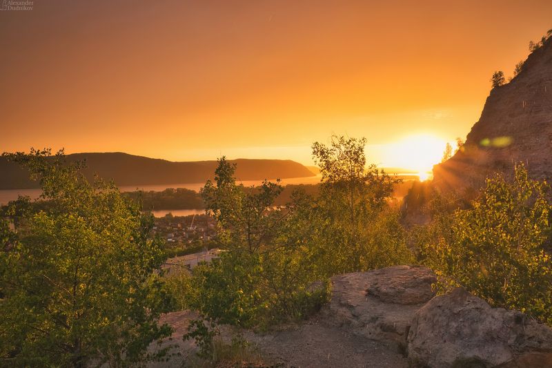 природа, пейзаж, самарская область, дождь, волга, закат, sunset, landscape, nature, rain Дождь на закате и вид на Жигули фото превью