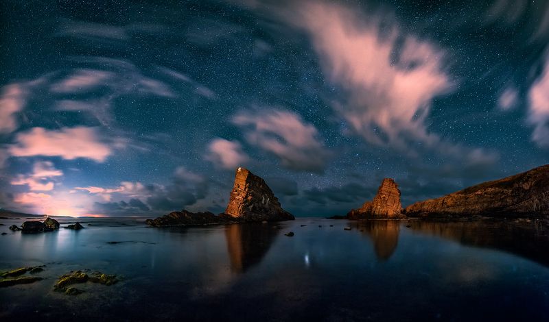 sea, rocks, landscape, night, stars, bulgaria, two ships Two ships: Nightphoto preview