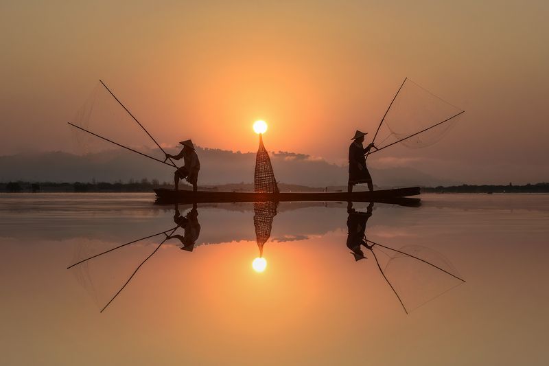 fisherman,fish,asia,asian,light,nets, Two fisher x\'men photo preview
