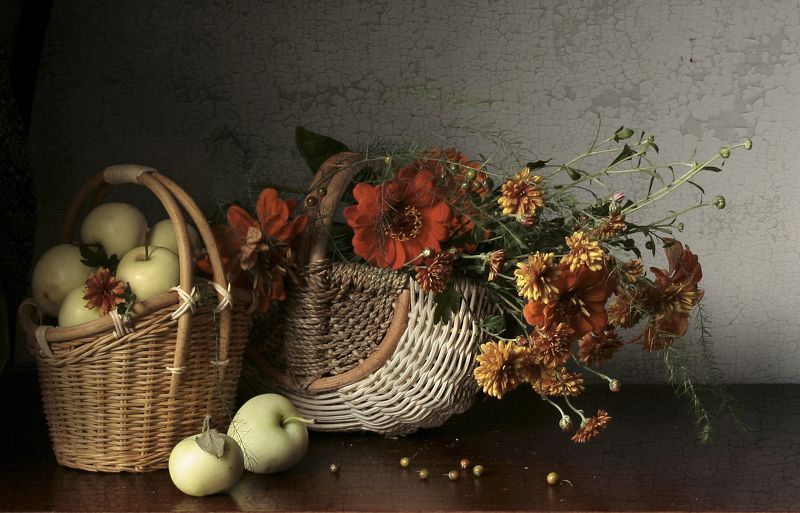 Натюрморт, Фотография, Фотонатюрморт, Цветы, Яблоки photo preview