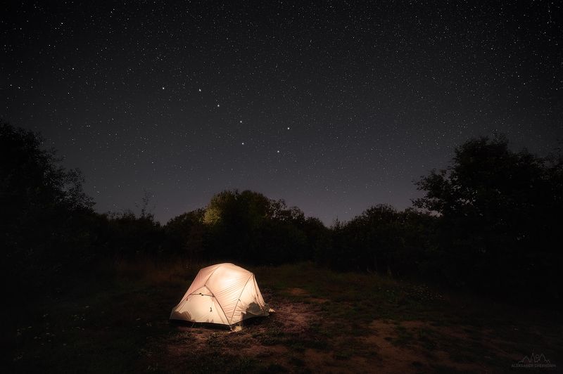 ночь, созвездие, палатка Под покровом Большой медведицыphoto preview