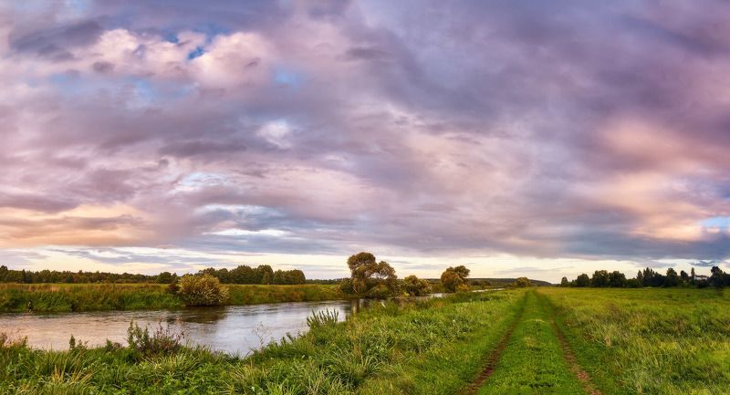 беларусь, вечер, дорога, закат, лето, облака, панорама, поля, река, свислочь Август. Свислочь вечерняя.photo preview
