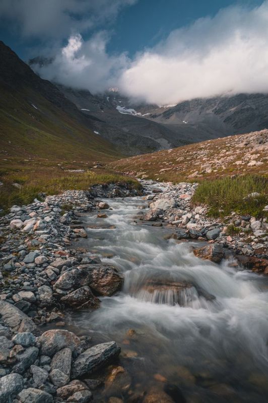 river, mountains, ossetia, sundown, outdoor, travel, landscape, long exposure, hiking Mauntains river.photo preview