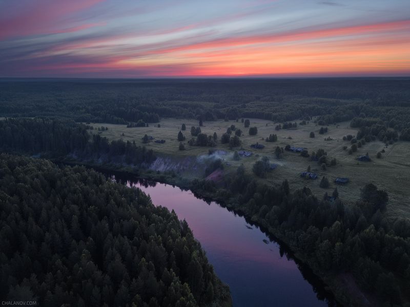 пейзаж, природа, река, деревня, рассвет Река Нем и деревня Красноярphoto preview