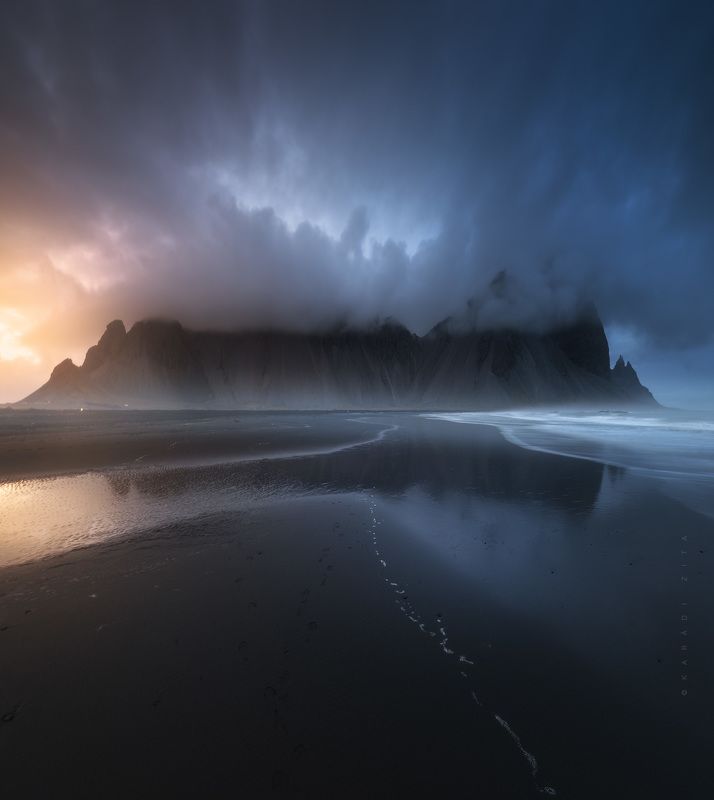 iceland, sunrise, landscape, sky, sun, lights, mountains, mountain, hungarianphotographer, beach, waves, rocks Last Lights at the dragon\'s nestphoto preview