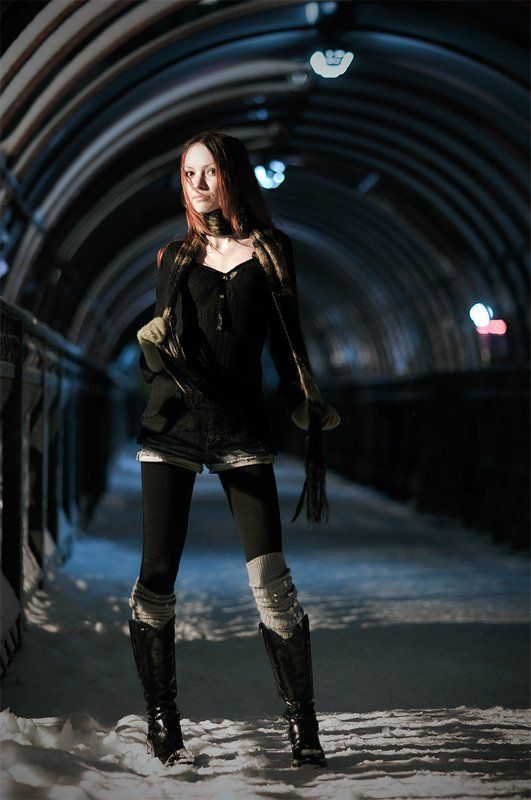 volavolko, девушка, переход, ночь, город, снег ***photo preview