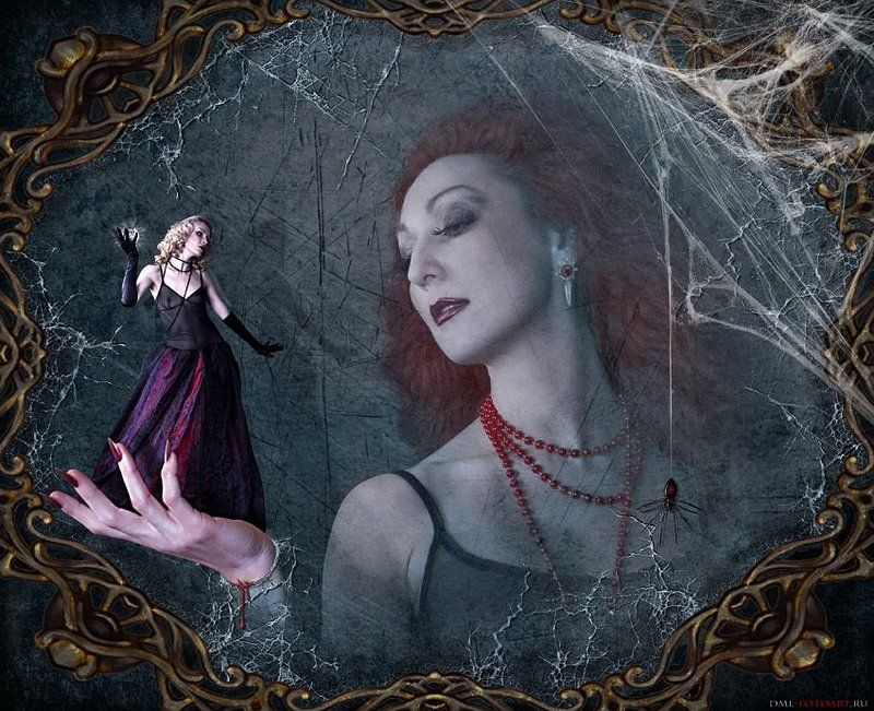 зеркало, отражение, девушки, кровь, паук, паутина Гостья из зеркалаphoto preview