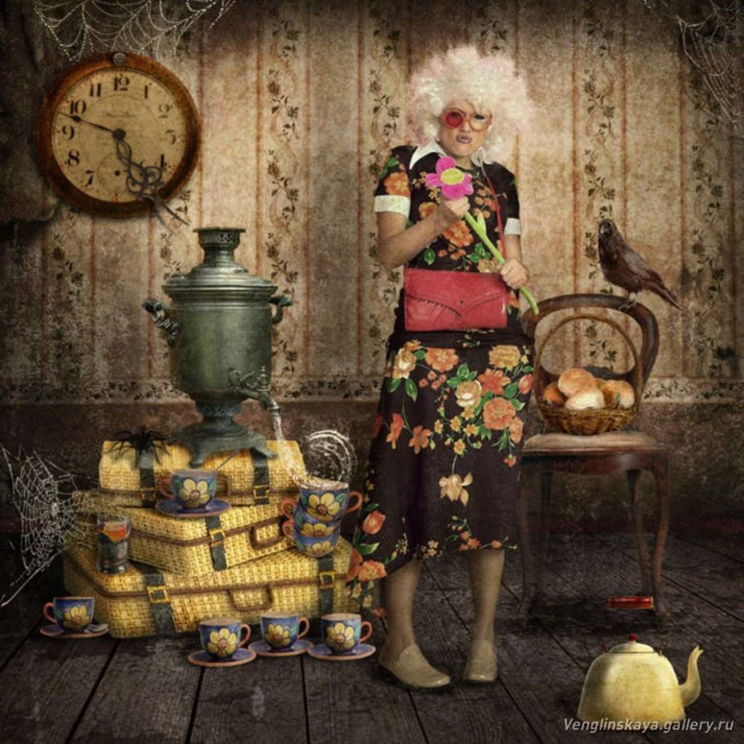 коллаж, фотоманипуляция, портрет, девушка, чаепитие, Ксения Венглинская