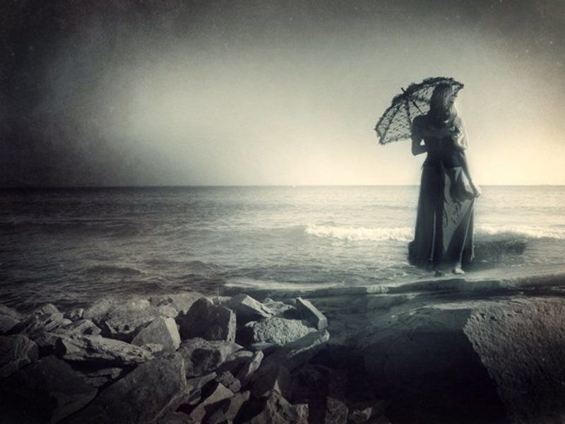 девушка, море, ожидание, ветер, буря waitingphoto preview