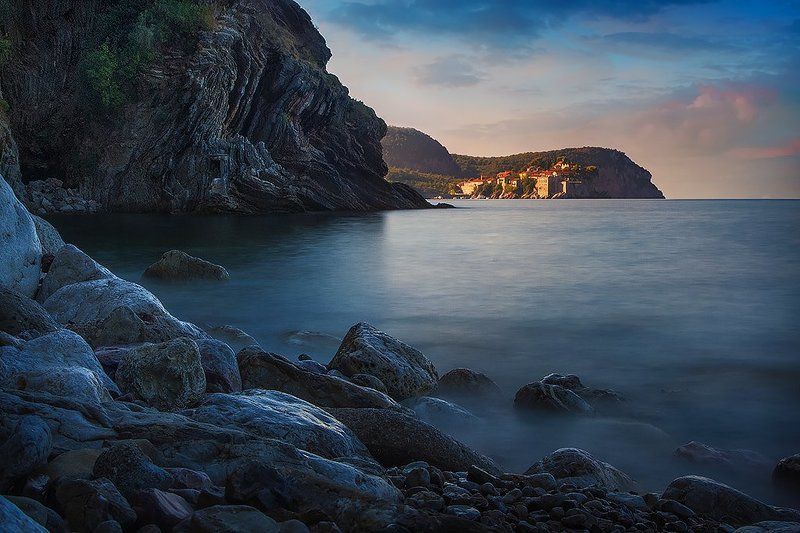 черногория, рассвет, море, камни Бастионphoto preview