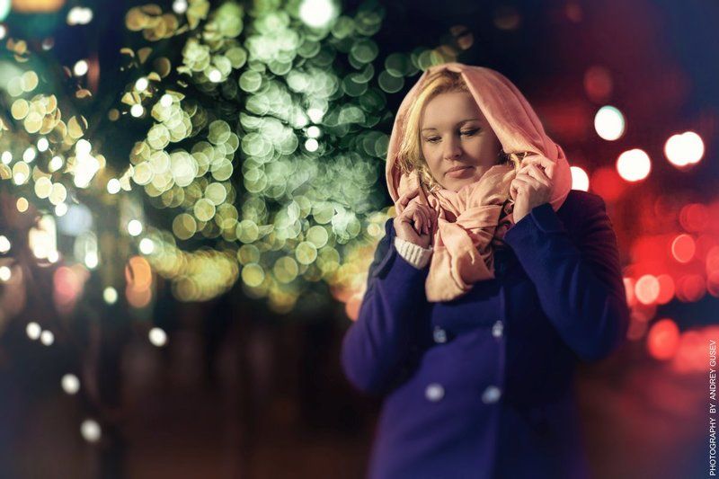 Ночь, город, огни, девушка photo preview