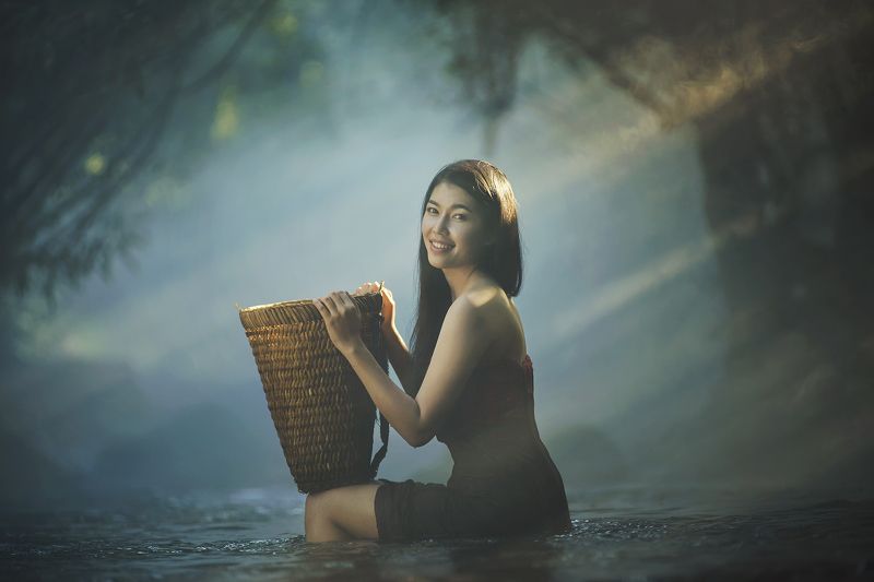 Asia, Asian, Beautiful, Girl, Holiday, Light, River, Thai, Thailand, Water, Waterfall, Woman Asian girl take a bath in riverphoto preview