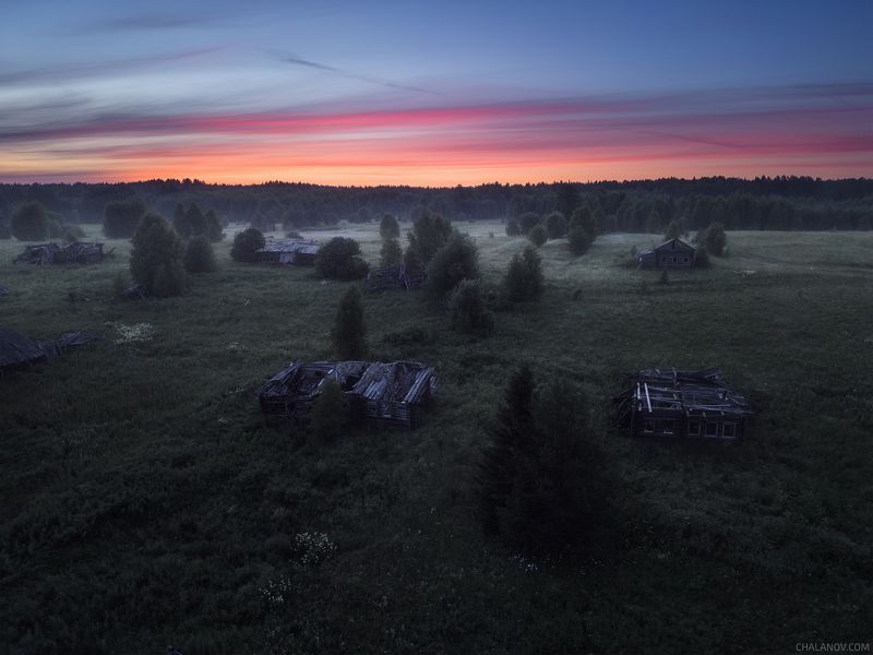 пейзаж, природа, деревня, рассвет, туман, дрон Вечный сон деревни Красноярphoto preview