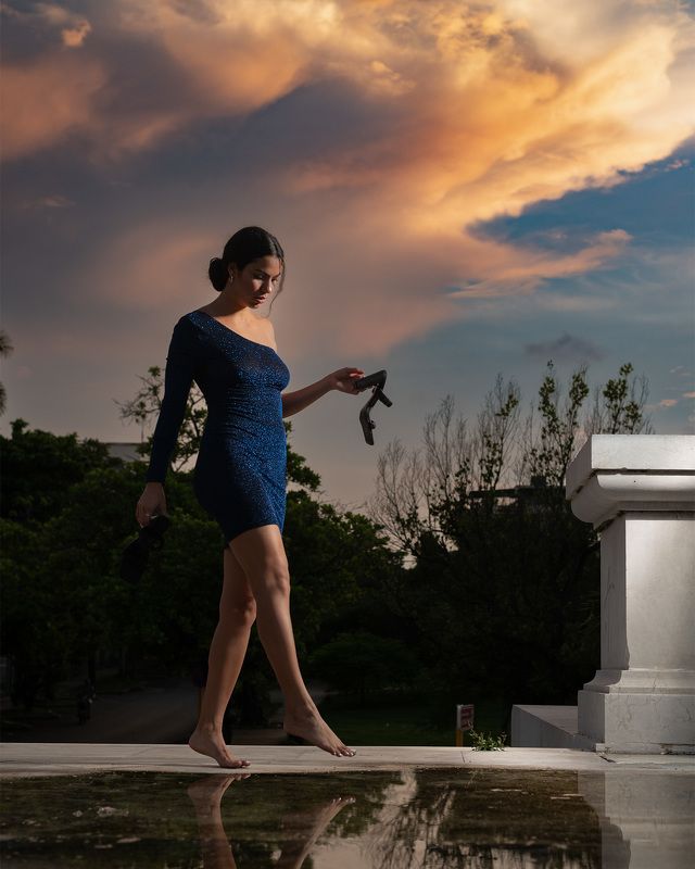 sunset, woman, dress, blue  cinderellaphoto preview