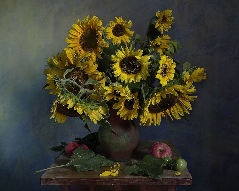 подсолнухами, натюрморт, вера павлухина, цветы Подсолнухиphoto preview